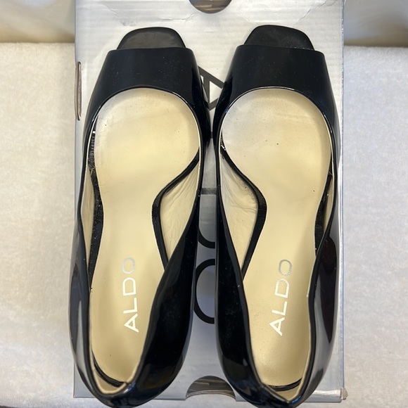 EUC Aldo Size 7/ 37 Javea Black patent lucite wedge heels - Picture 13 of 16